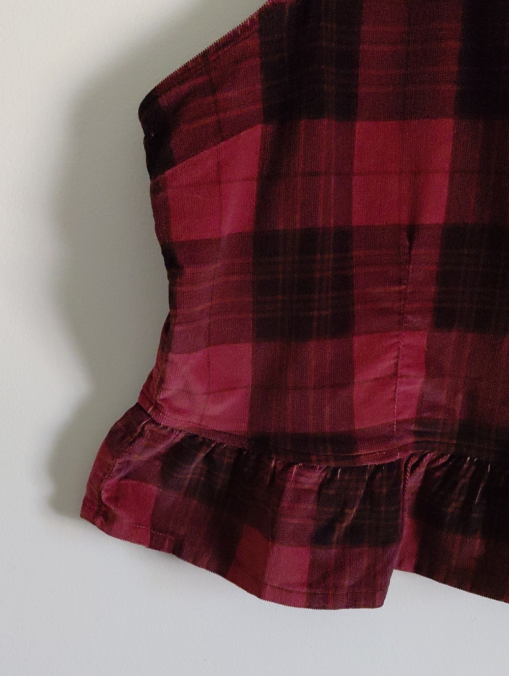 American Eagle Sleeveless Back Bow Peplum Tank Top Red Plaid Velvet Boxy XXL - Picture 5 of 14